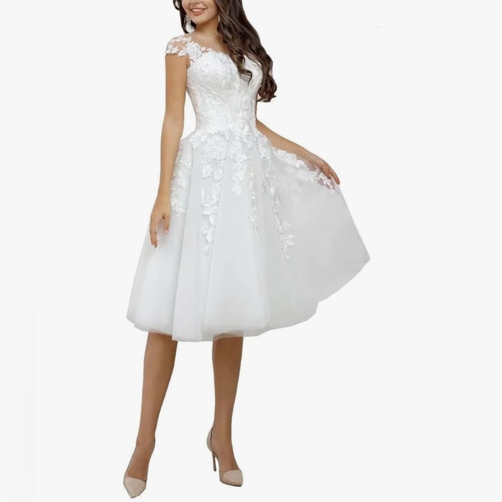 New Elegant White Lace A-Line Dress (bridal)